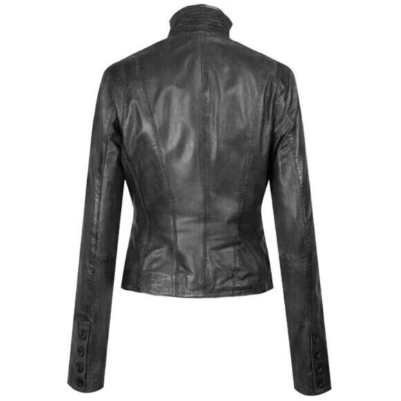 Muubaa 100% Lamb Leather Jacket Black Biker Moto Naiden Size 2 Style M0275‎ Coat - Picture 13 of 13